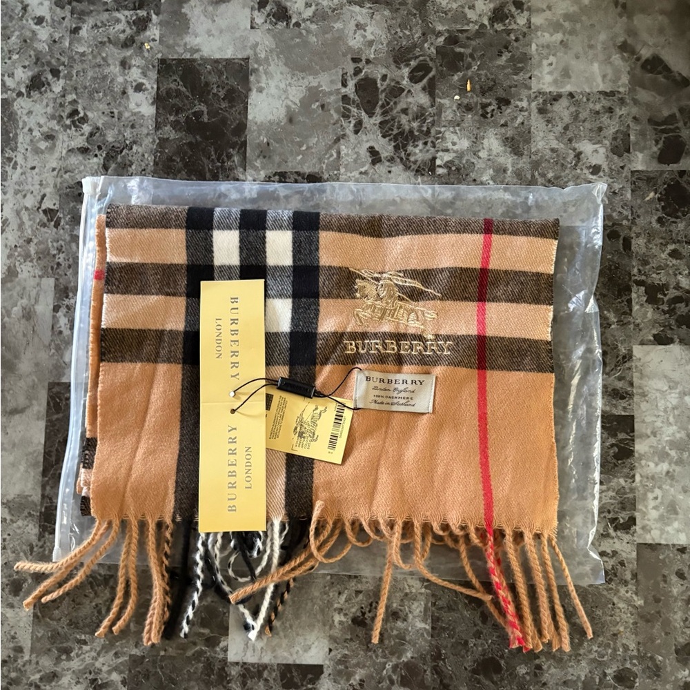 Burberry Beige and Red Checkered Cashmere Scarf
